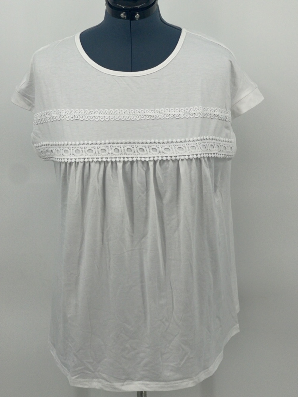 WIHOLL WOMEN SIZE XL White Crochet-Trim Short Sleeve Women's Top